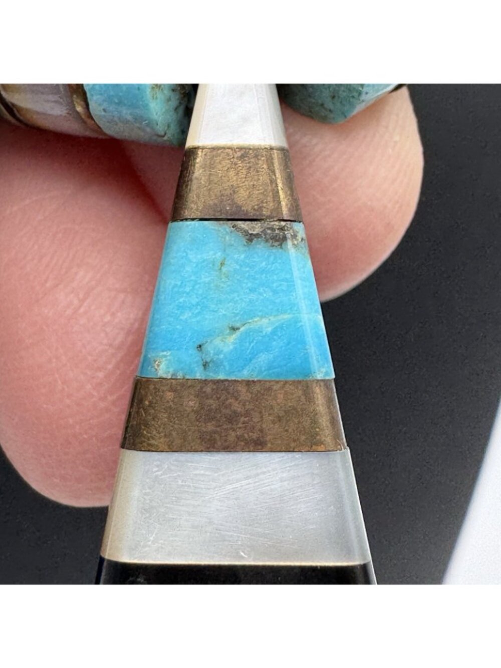 Vintage Navajo Fetish Necklace Sterling Silver Turquoise Jasper MultiStone Inlay - Picture 7 of 16